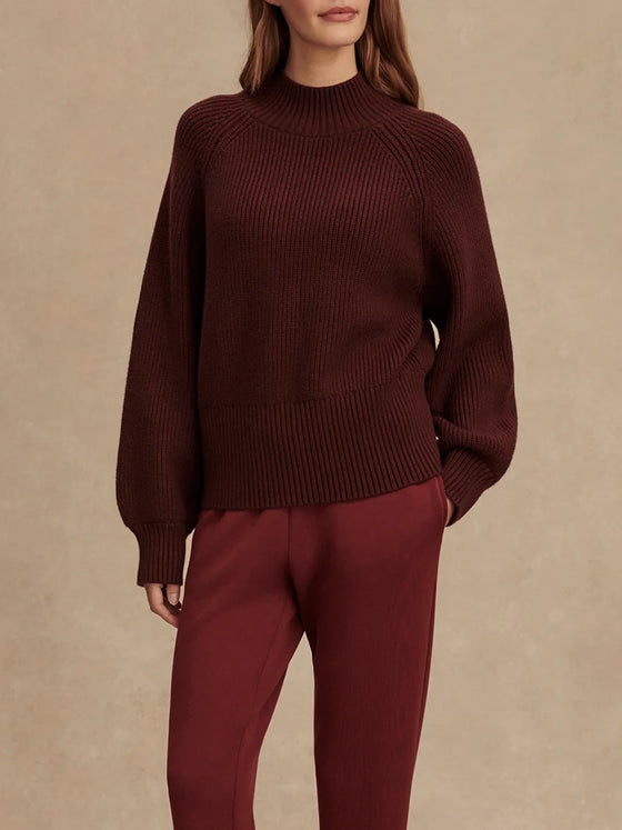 Varley Martina High Neck Rib Knit in Dark Chocolate
