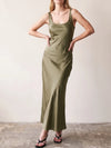 Et Clet Lightweight Silky Bias Tank Dress in Olive