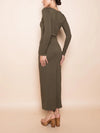 Fore Collection Chic Wrap Panel Buckle Long Sleeve Maxi Dress in Olive
