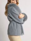 Beulah Style Plush Faux Fur Belted Wrap Coat in Blue