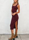 Keep It Simple Square Neck Bodycon Midi Dress in Rust