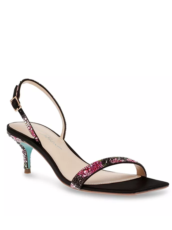 Betsey Johnson Rebel Shoe in Black/Pink Floral kitten heel