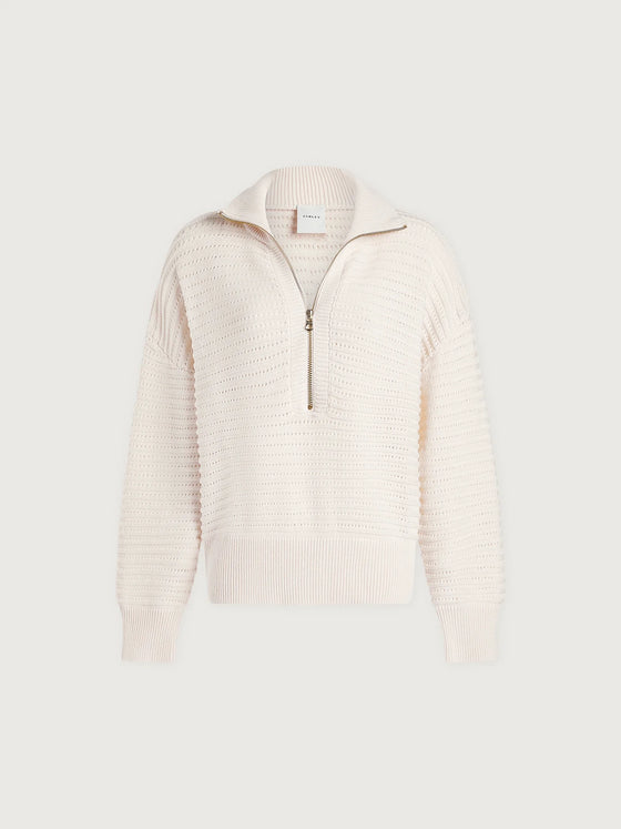 Varley Tara Pointelle Half Zip in Whitecap Grey
