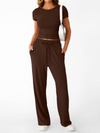 Suhkasana's Casual Two Piece Set Crop Tee and Wide Leg Pants Set 