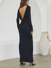 No Vacancy Open Back Long Sleeve Maxi Dress in Black