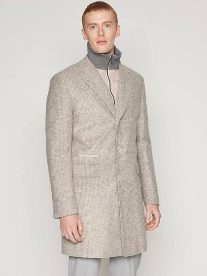  Slim Fit Coat in Wool Blend with Zip Up Inner in Open White 