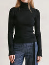 Et Clet Turtle Neck Rib Knitted Top in Black