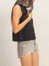 HYFVE Sleeveless Lyocell Linen Button Front Top in black