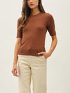 Be Cool Modal Ribbed Crew Neck Short Sleeve Top in Rust