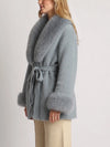 Beulah Style Plush Faux Fur Belted Wrap Coat in Blue