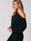 Le Lis Boat Neck Dolman Sleeve Sweater Top in Black