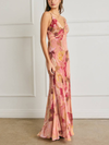 Bold Floral Chiffon Frilly Hem Maxi Dress in Romantic Floral