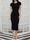 The Workshop Studio Ribbed Knit Short Sleeve Midi Dress in Black