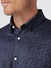 Mizzen+Main Halyard Short Sleeve Dress Shirt in Coastal Fjord Coffee Leaves navy