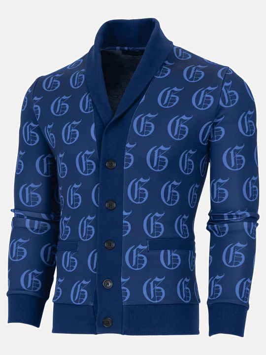 Greyson Gothic "G" Chene Shawl Cardigan in Maltese Blue