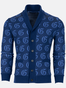  Greyson Gothic "G" Chene Shawl Cardigan in Maltese Blue