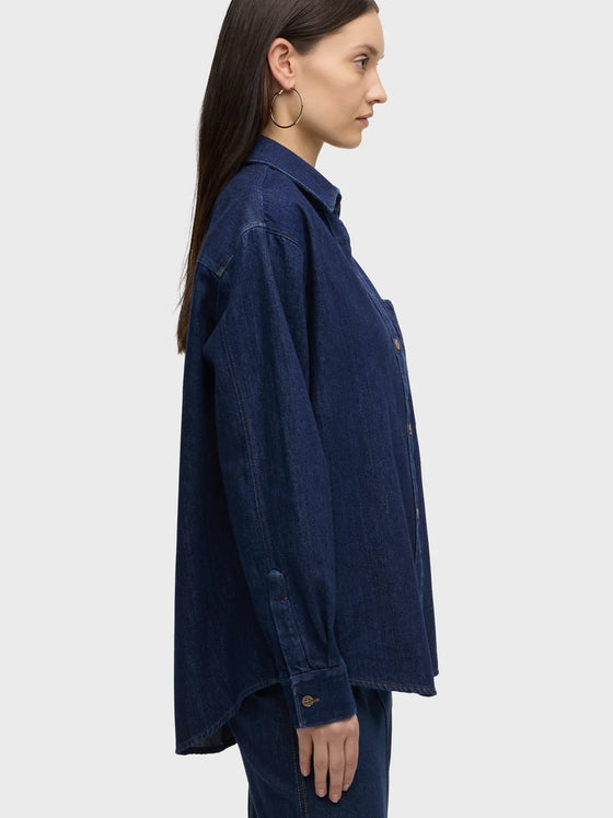 Hudson Jeans Oversized Button Down Shirt in Evening Day denim shirt