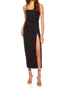  Susana Monaco Thin Strapped Ruched Slit Maxi Dress in Black