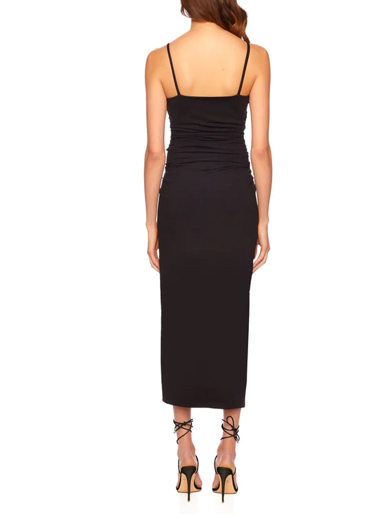 Susana Monaco Thin Strapped Ruched Slit Maxi Dress in Black
