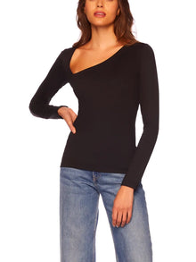  Susana Monaco Diagonal Neck Long Sleeve Top in Black