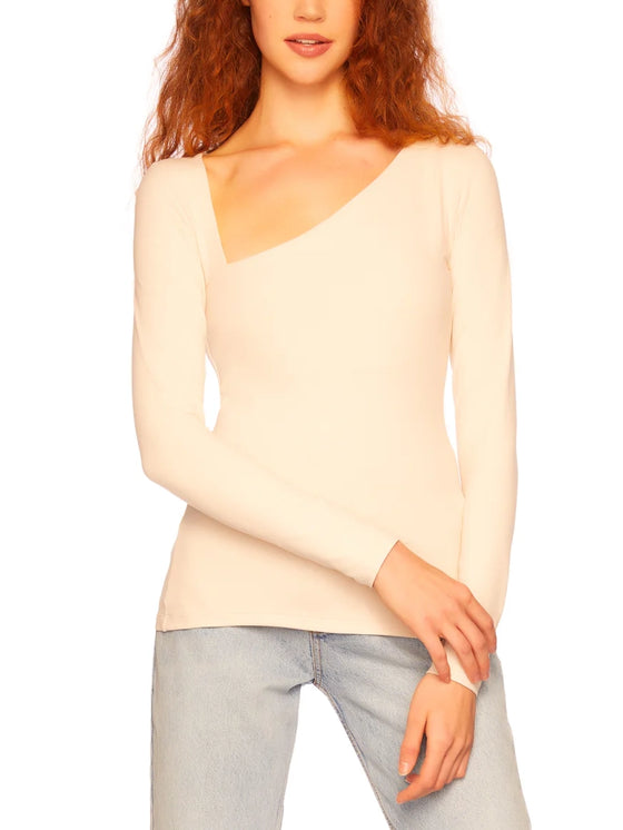 Susana Monaco Diagonal Neck Long Sleeve Top in Blanched Almond