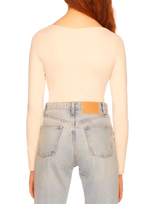 Susana Monaco Diagonal Neck Long Sleeve Top in Blanched Almond