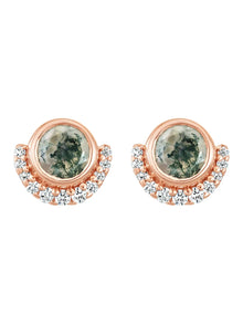  La Kaiser Rose Gold Moss Agate and Diamond Lunar Eclipse Studs