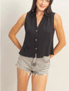 HYFVE Sleeveless Lyocell Linen Button Front Top in black