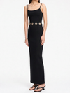 No Vacancy Ribbed Open-Back Grommet Maxi Dress in Black
