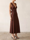 Et Clet V Plunge Neck Flowy Hem Midi Dress in Chocolate