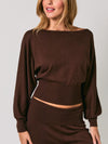 Le Lis Boat Neck Dolman Sleeve Sweater Top in Brown