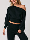 Le Lis Boat Neck Dolman Sleeve Sweater Top in Black