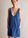 Free People Skirtall High Roller Denim Mini Dress Overall Dark Wash Denim in sapphire blue