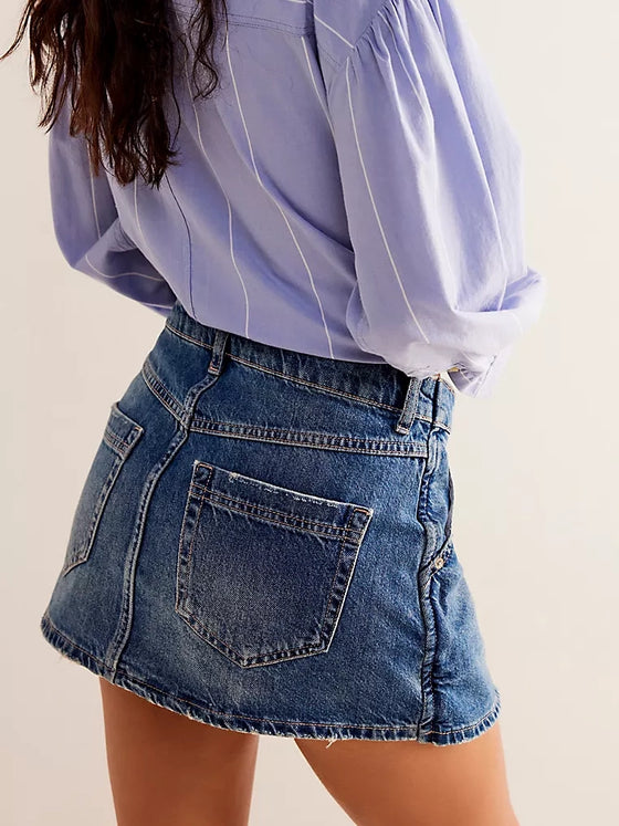 Free People Wynne Denim Skirt in Cornflower