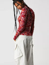 Free People Charlie Printed Mesh Printed Mesh Top in REd Combo
