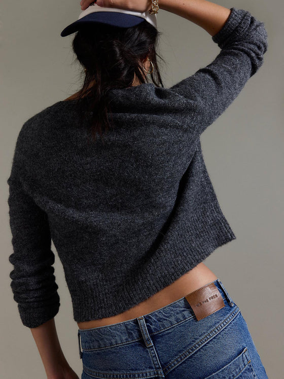 Free People School Girl Cardi in Charcoal Heather