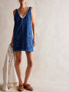 Free People Skirtall High Roller Denim Mini Dress Overall Dark Wash Denim in sapphire blue