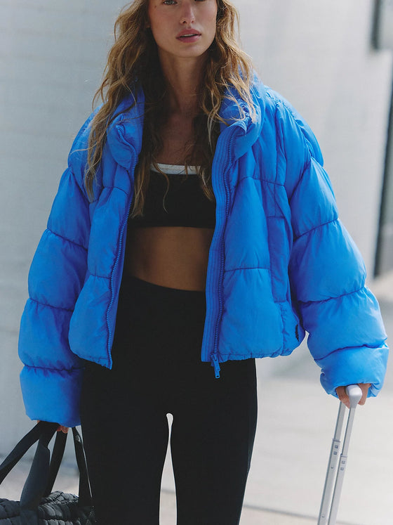 Free People In A Bubble Puffer Jacket in Riviera Blue