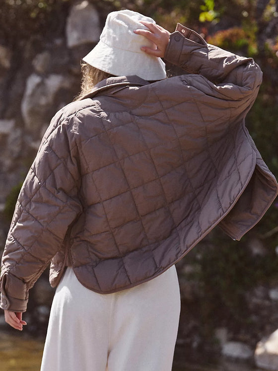 Free People Pippa Packable Puffer Jacket in Fossil quilted brown