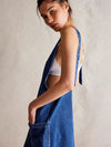 Free People Skirtall High Roller Denim Mini Dress Overall Dark Wash Denim in sapphire blue