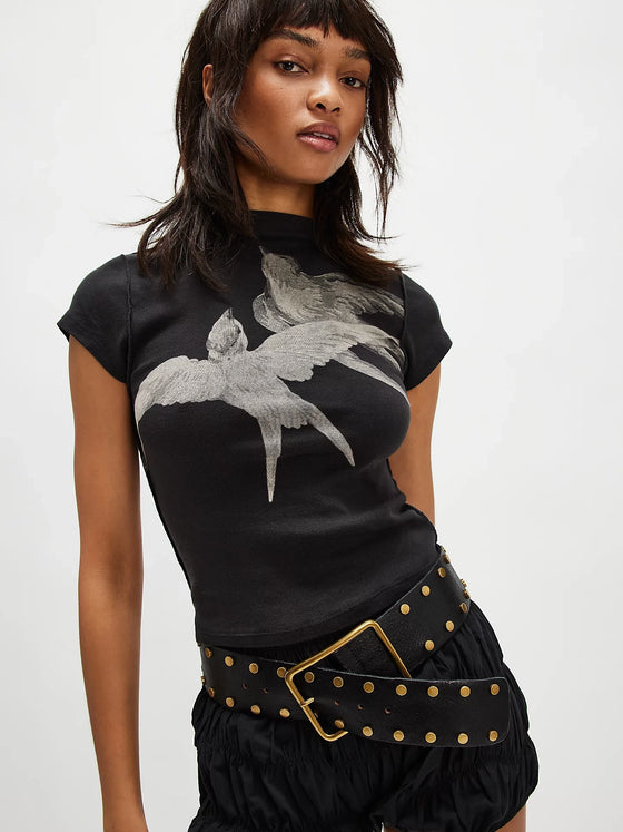 Free People Birds in Flight Tee in Black