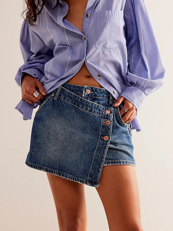 Free People Wynne Denim Skirt in Cornflower