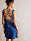 Free People Skirtall High Roller Denim Mini Dress Overall Dark Wash Denim in sapphire blue