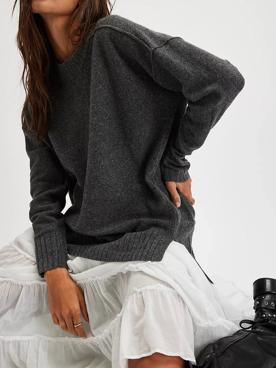 Free People Phoebe Pullover in Dark Grey Heather