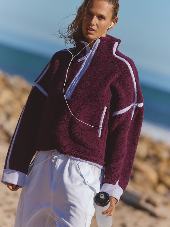 Free People Mountain High 1/2 Zip in Black Cherry Combo