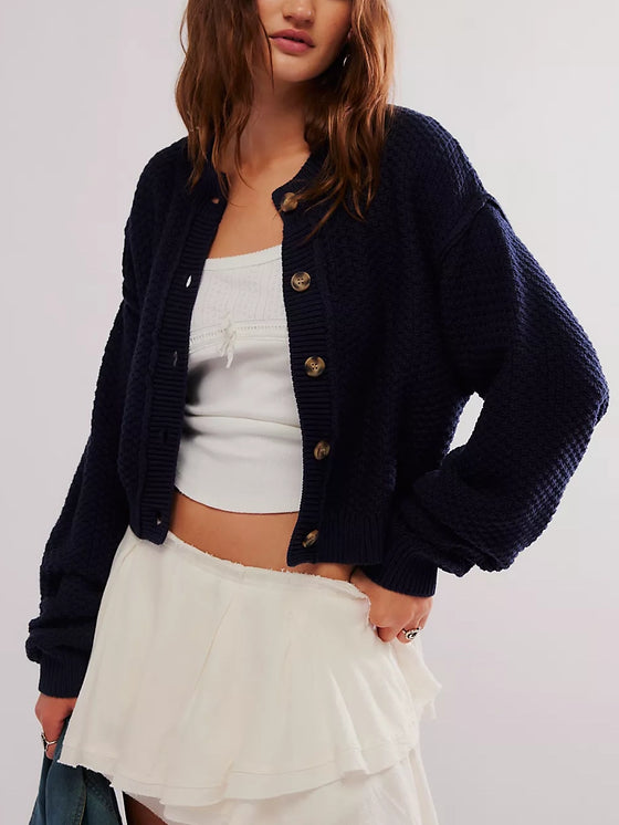 Free People Lila Cardi in Sky Captain knit