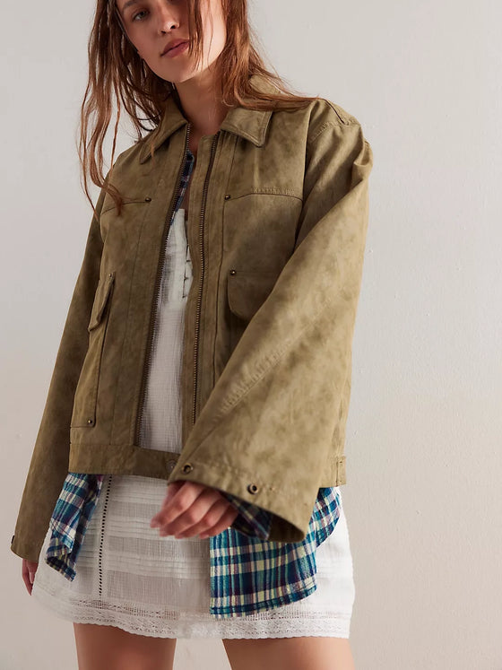 Free People Blair Vegan Suede Jacket in Coriander