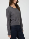 V Neck Long Sleeve Solid Knit Pullover Sweater in Grey