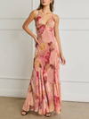 Bold Floral Chiffon Frilly Hem Maxi Dress in Romantic Floral