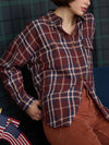Plaid Button Down Pocket Detail Long Sleeve Shirt in Burgundy Multi